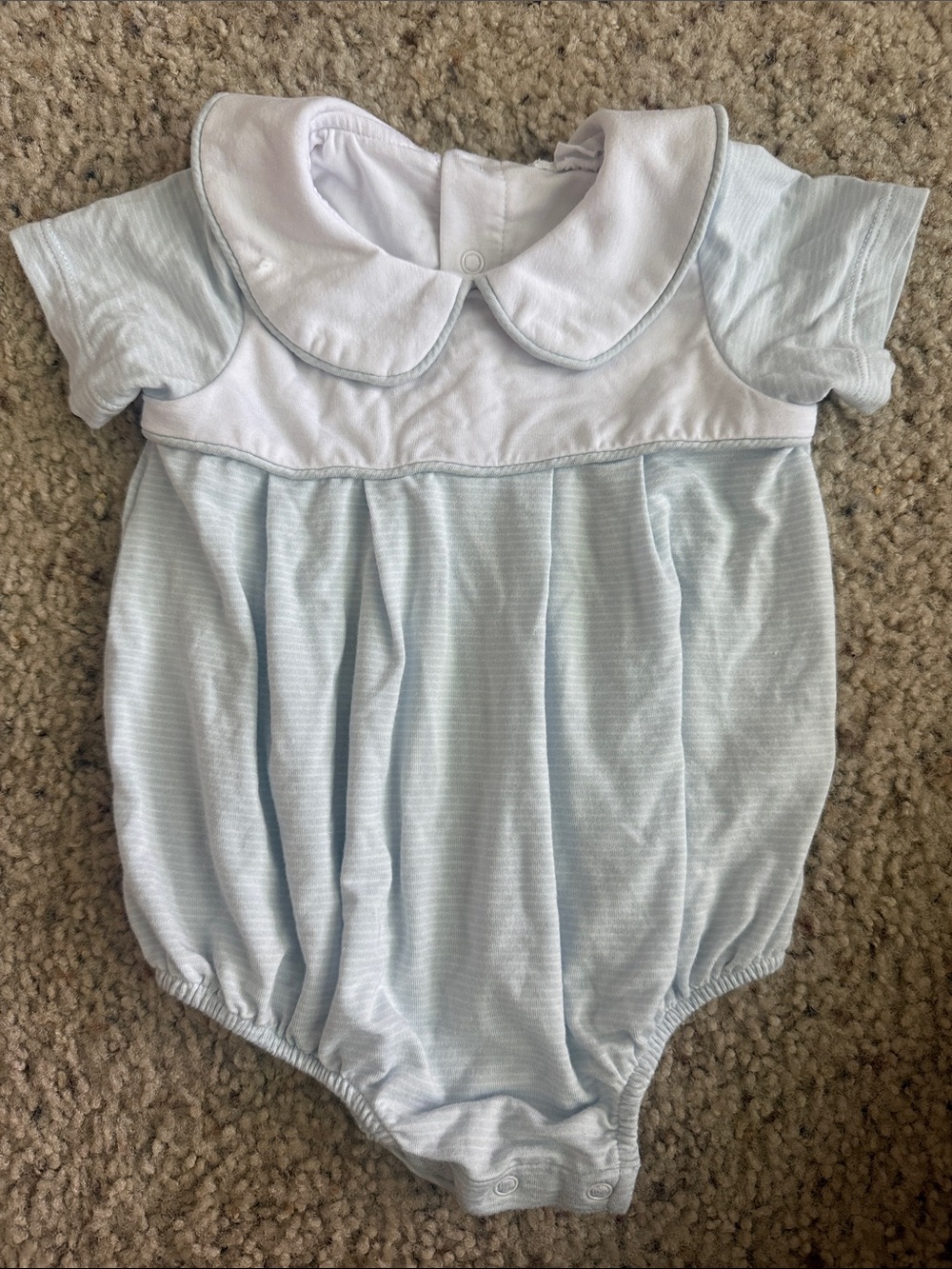 Angel Dear Pale Blue Bubble Romper with White Trim